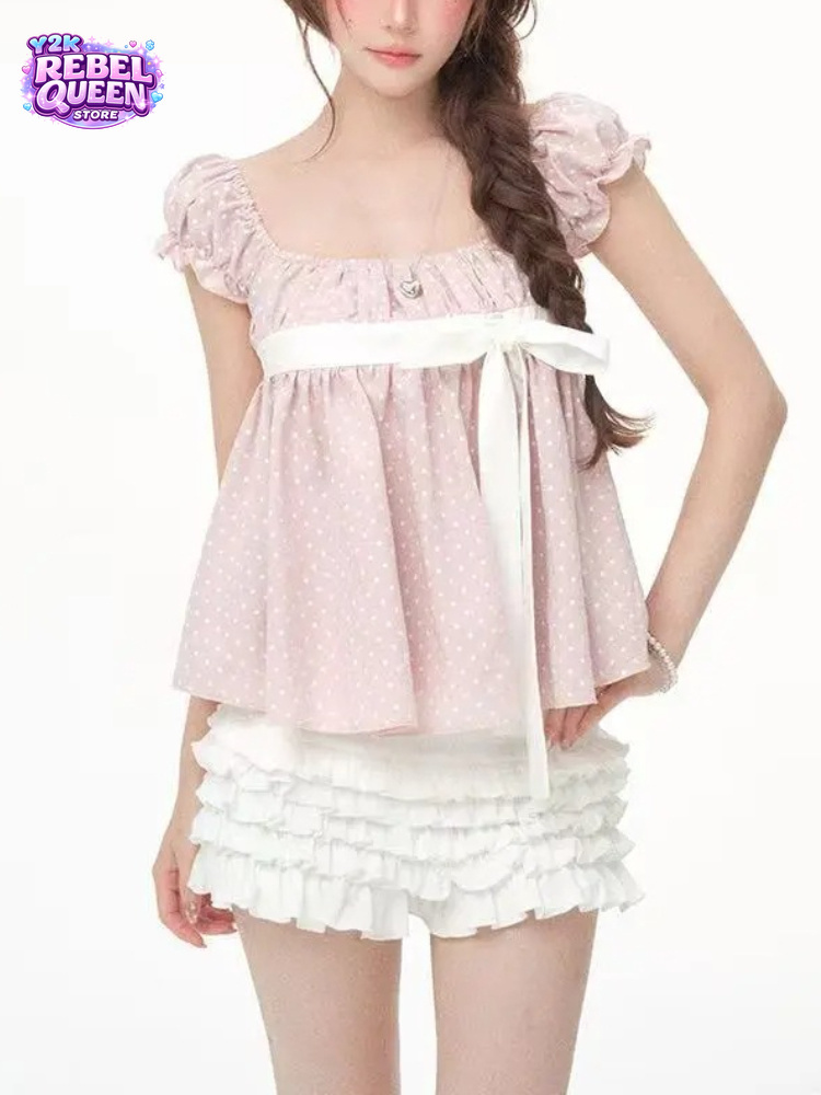Cami Top Lace - Conjunto Feminino Coreano Y2K Coquette Doce