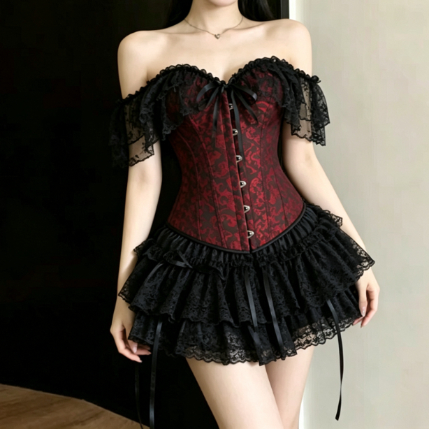Cami Top Lace - Conjunto de Corset Gótico Escuro Y2K